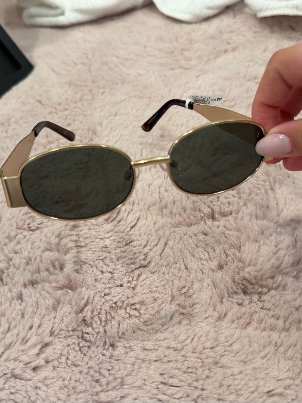 Gold Frame Oval Sunglasses with Dark Lenses